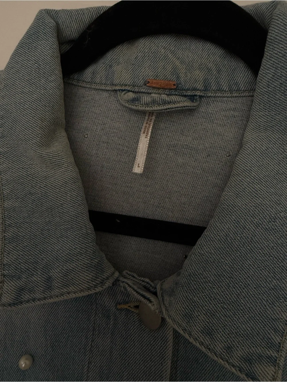 Free People Sunday Funday Light Wash Distressed Denim Jacket with Pearl Studs - Picture 4 of 6